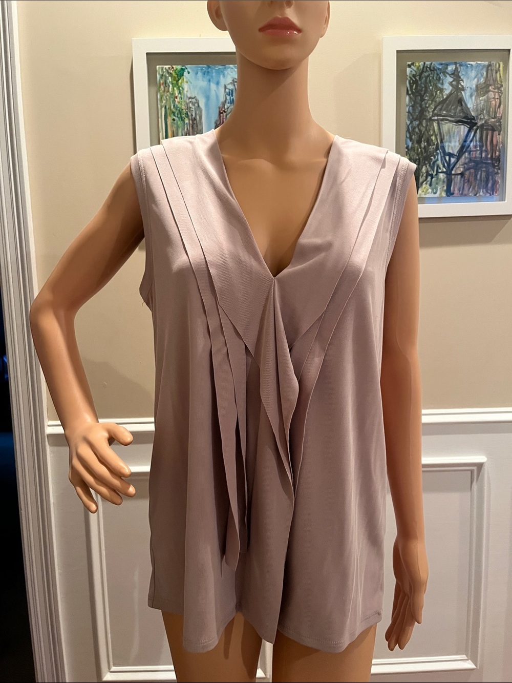 BCBGMaxAzria Sleeveless Draped Top in Mauve Taupe